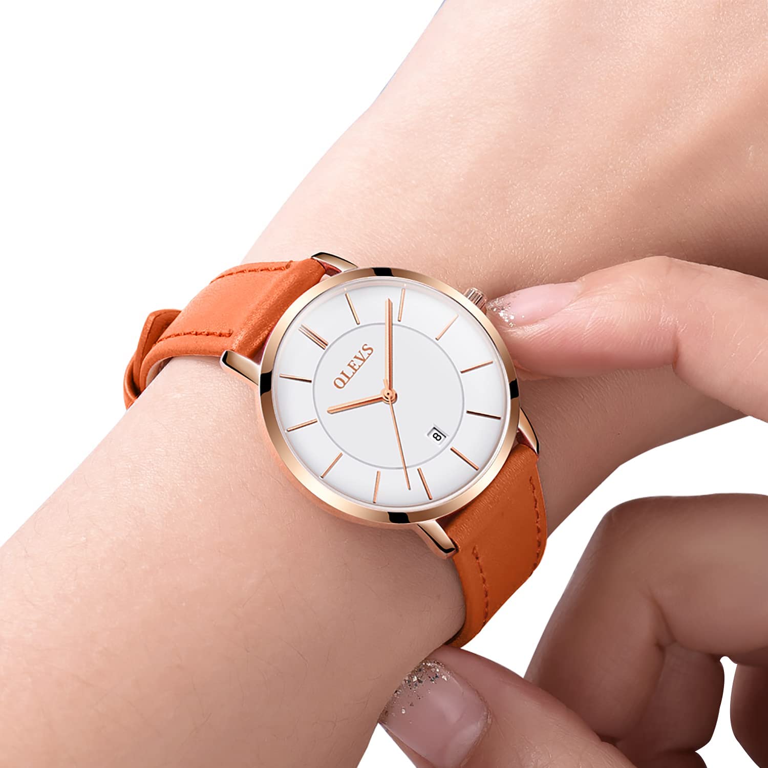 OLEVS Women's Watches for Ladies Female Wrist Watch Leather Band Waterproof Thin Minimalist Casual Simple Dress Quartz Analog with Date Calendar - Image 4